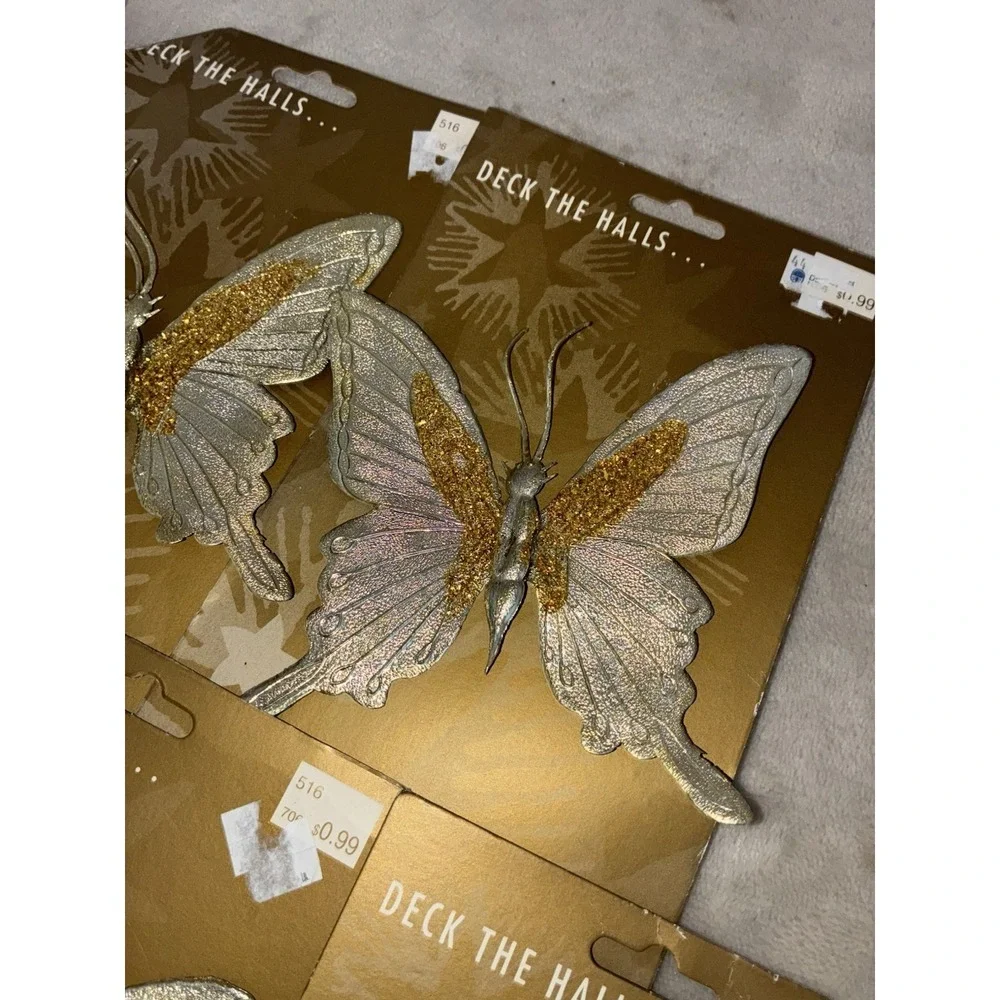 Gold Butterfly Ornaments Glitter Golden Treasures‎ Lot Of 7 1995 Vintage